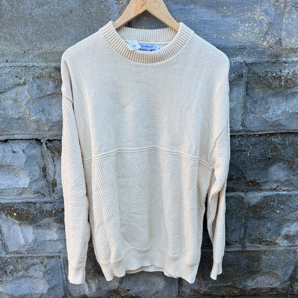 Vintage off white knit sweater Large cotton 90s textured New skate ski